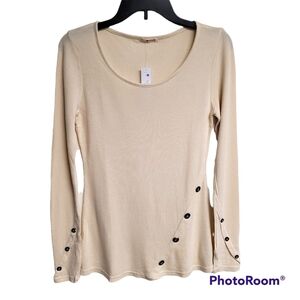 LAmade Cream Waffle Knit Long Sleeve Button Thermal Top